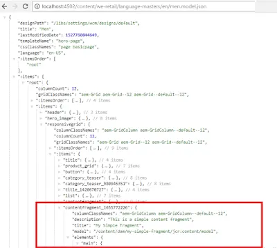 Content Fragment in the page JSON